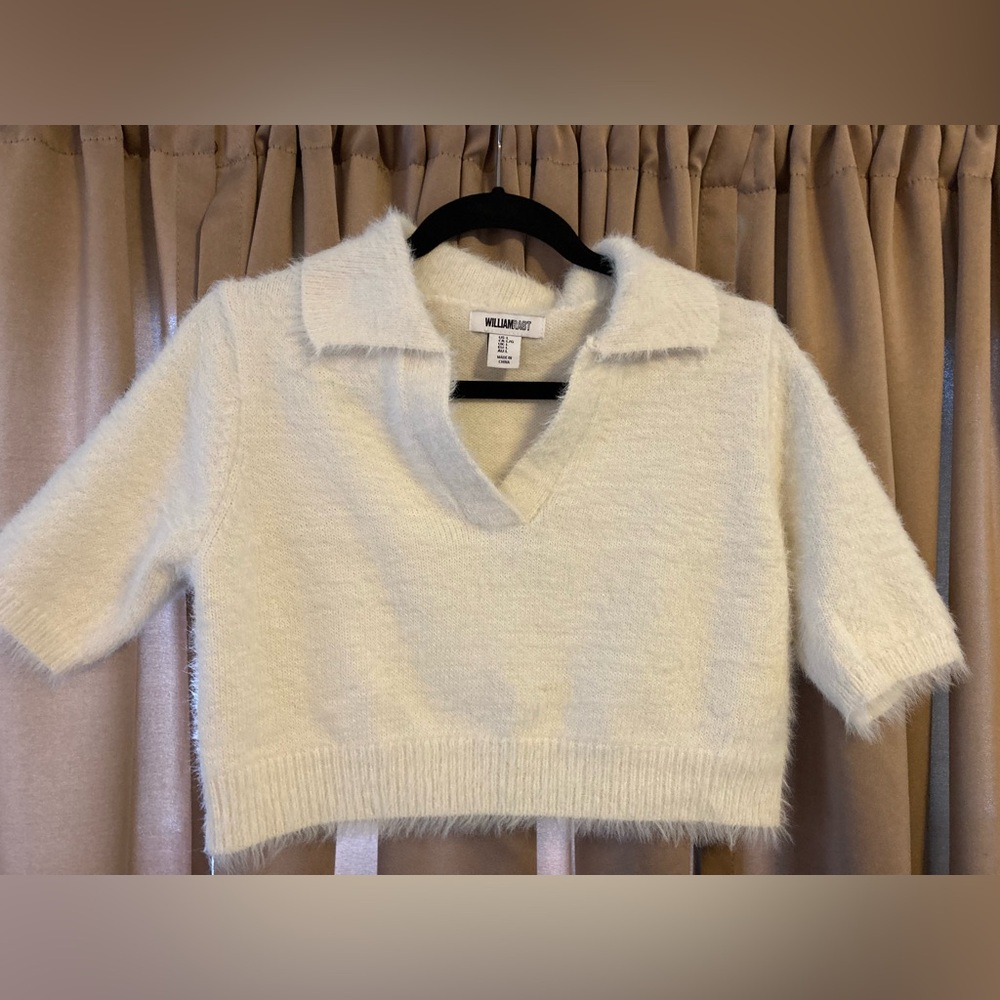 White Fuzzy Cropped Sweater